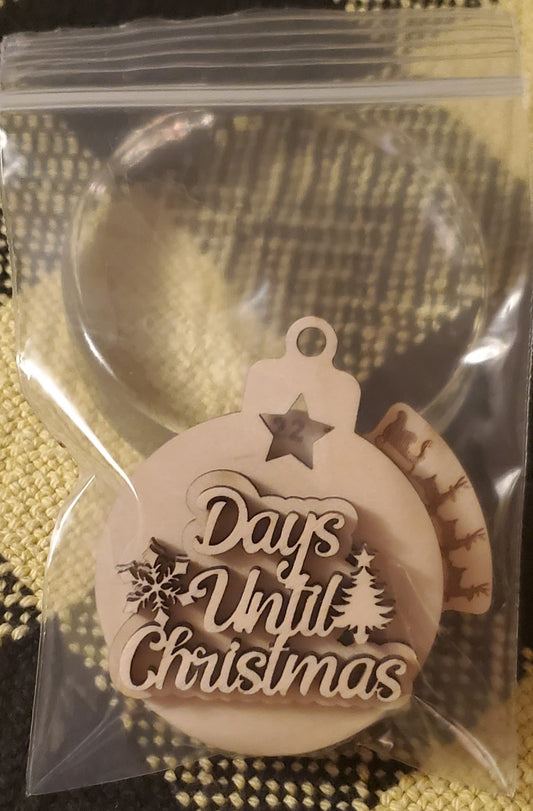 Wooden ornament with 'Days Until Christmas' text