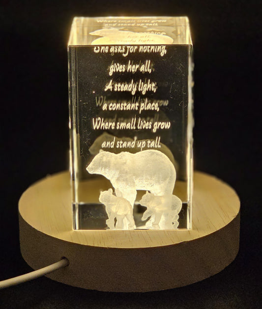 Mothers Day 3D Laser Engraved Crystal and LED Base Bundle