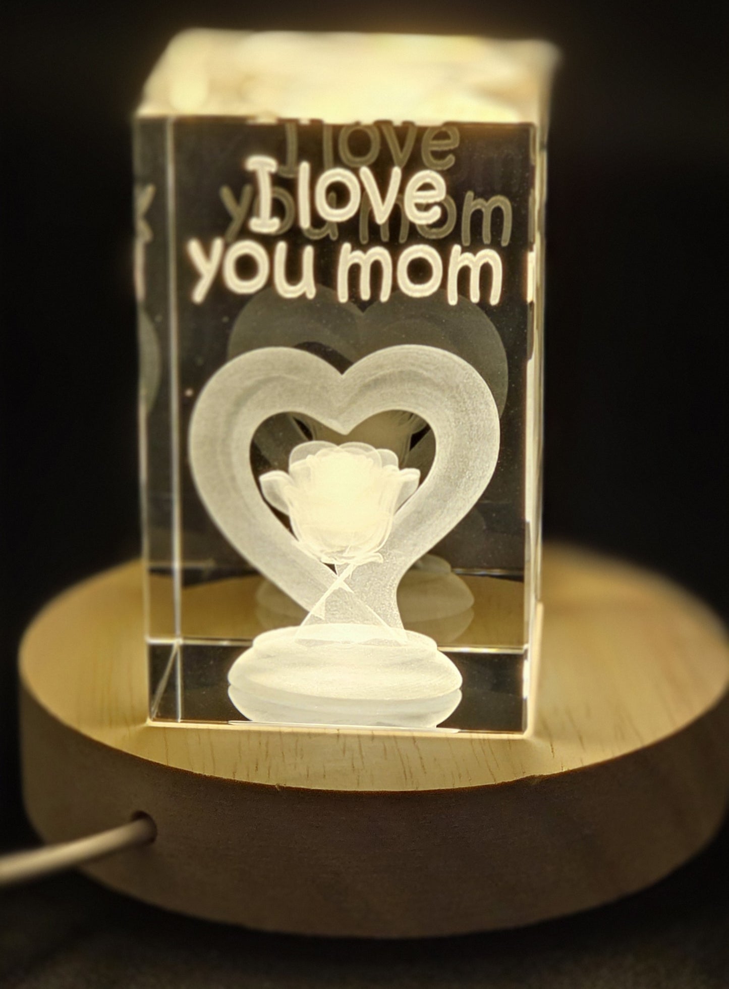 Mothers Day 3D Laser Engraved Crystal and LED Base Bundle