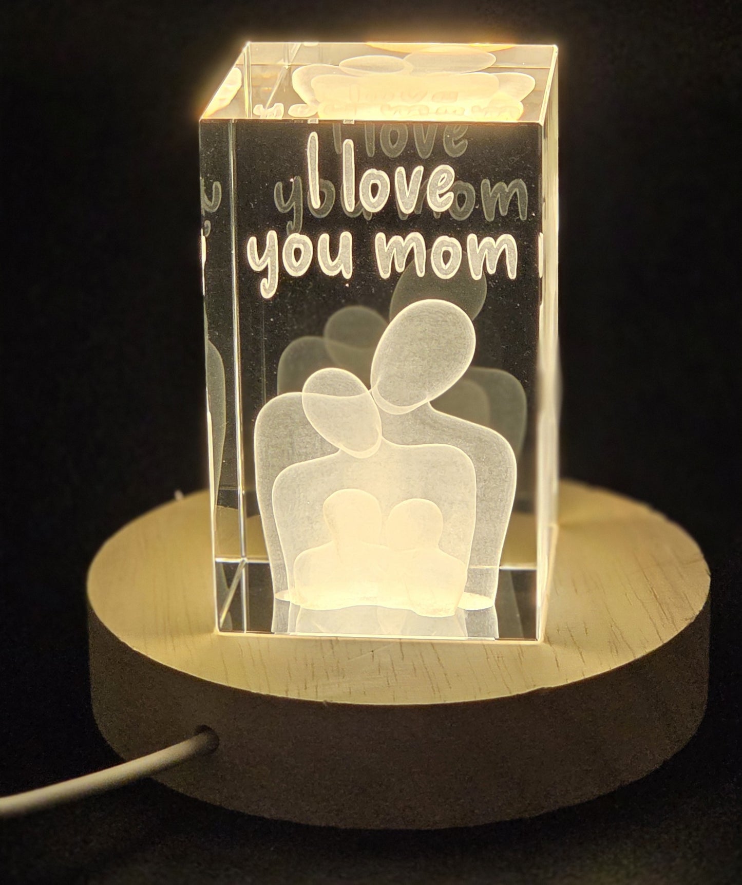 Mothers Day 3D Laser Engraved Crystal and LED Base Bundle