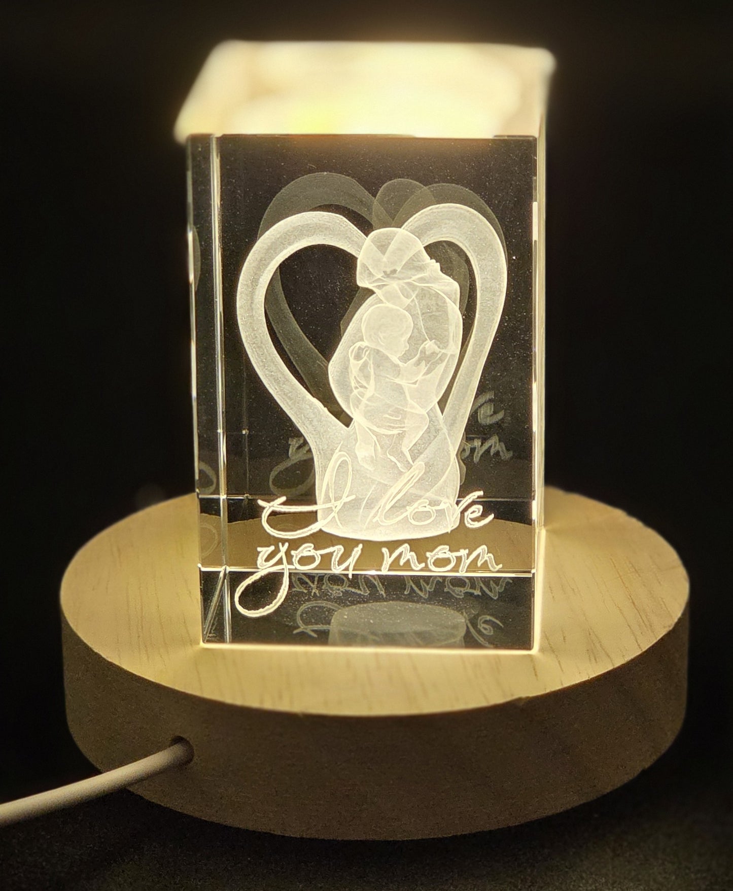 Mothers Day 3D Laser Engraved Crystal and LED Base Bundle