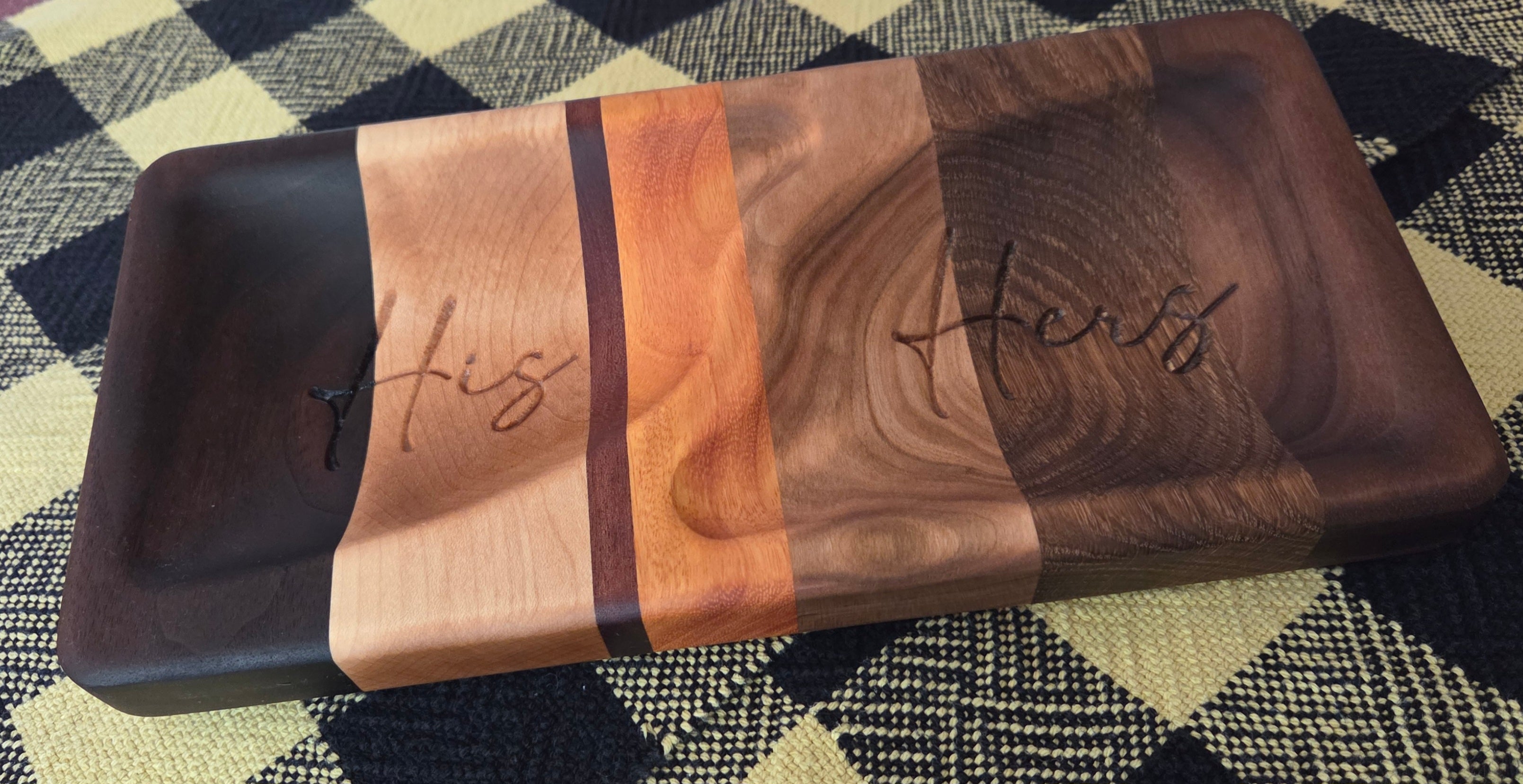 Handcrafted “His & Hers” Wooden Tray – Walnut, Cherry & Maple